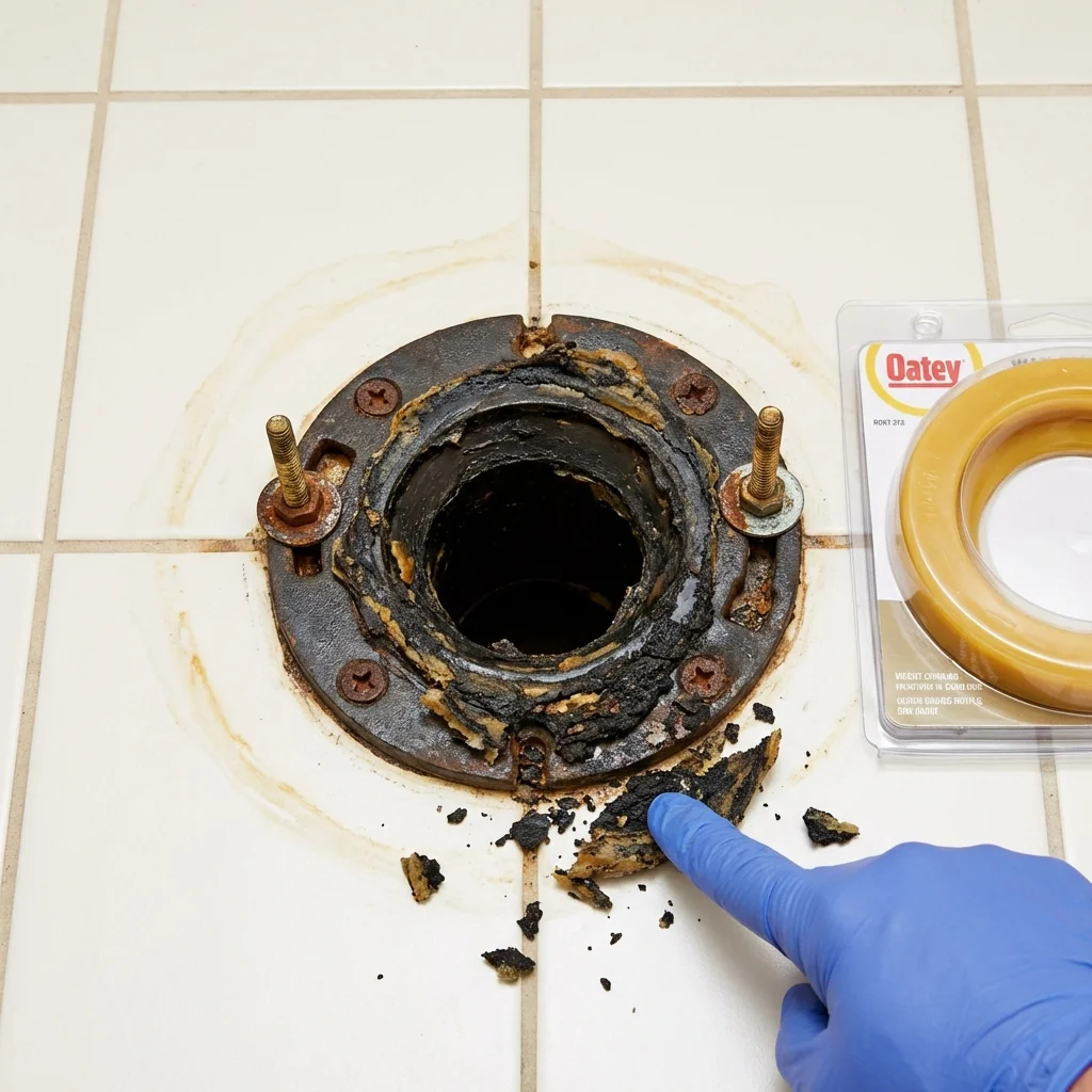Failed wax ring showing water seepage at the base of a toilet in a Snellville, GA home